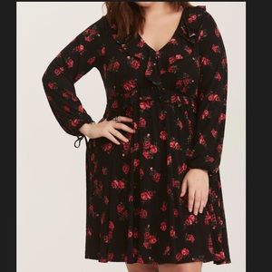 Torrid Red and Black Long Sleeved Dress